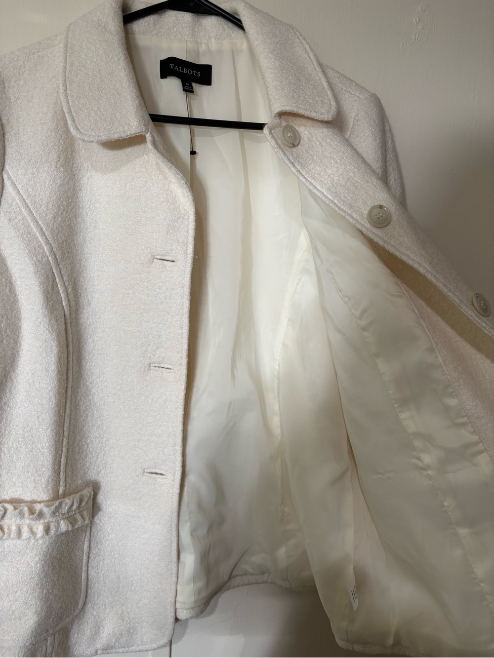 Talbots Cream/white Textured Wool-Blend Button Front Jacket - Picture 3 of 6